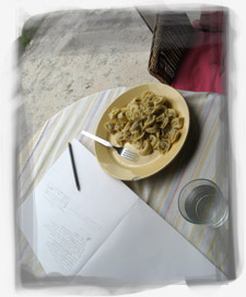 Morning with writing and pasta