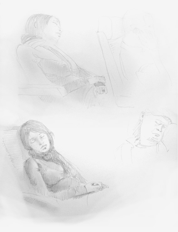 081006 Graphite Pencil drawing of a girl asleep in a train