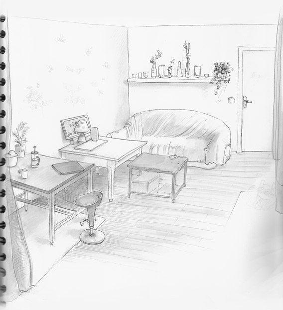 081004 My cousin apartment gray markers sketch by Zancan