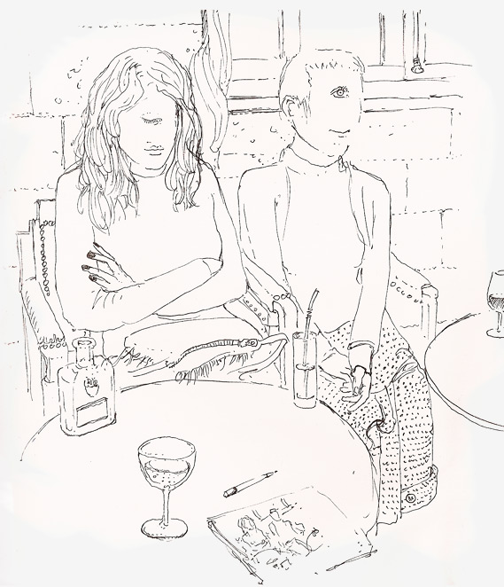 090102 Drawing Estelle&Isa in cyclopes at La Comtesse
