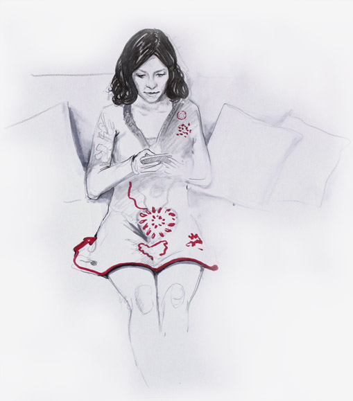 131003 croquis Vanessa au portable
