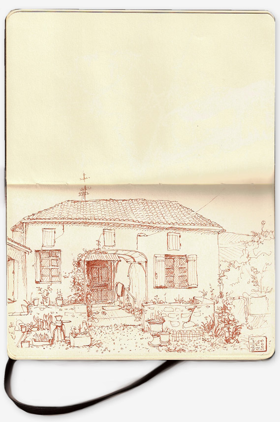 Drawing of Aunties' house in Astaffort, south west France 