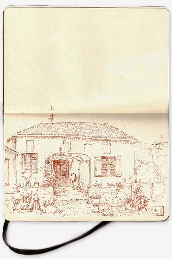 Drawing of Aunties' house in Astaffort, south west France