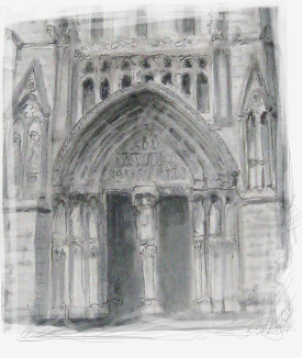 detail of a drawing of the cathedral Saint Andre in Bordeaux